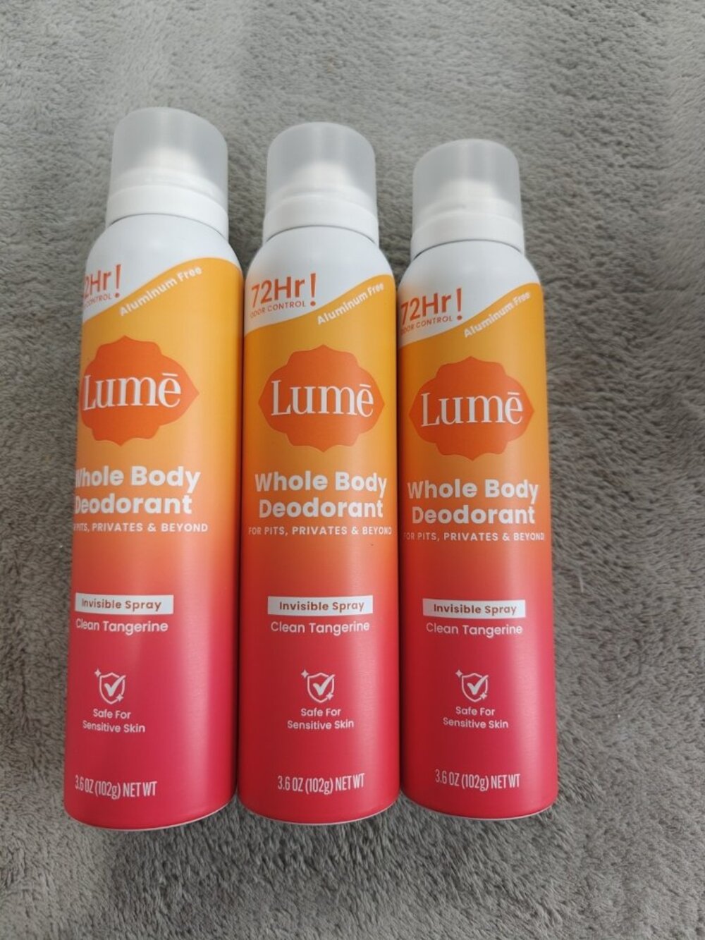 Lume Whole Body Women's Invisible Spray Deodorant Tangerine. 3.6 oz each. 3 PK!